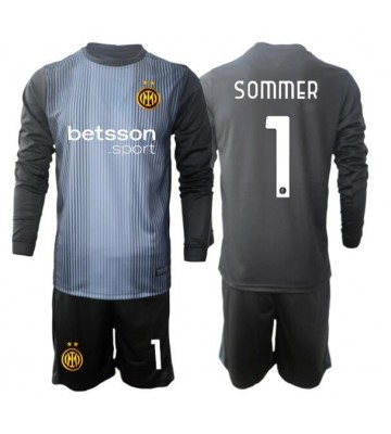 Inter Milan Yann Sommer #1 Portero Primera Equipación Niños 2025-26 Manga Larga (+ Pantalones cortos)